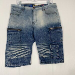 Demolition Mens Jeans shorts Y2K Size 34 Distressed Acid Washed Blue Hip‎ Hop